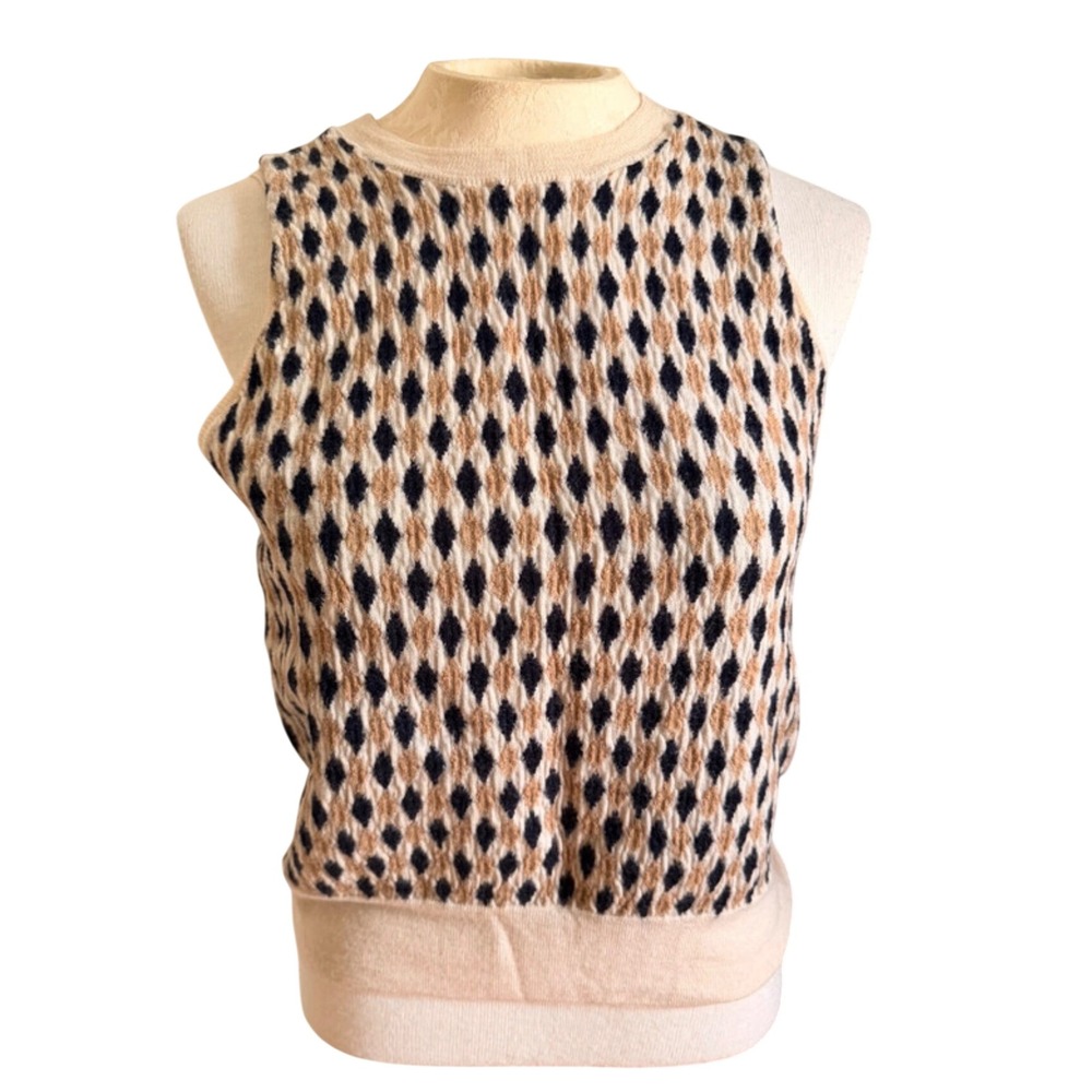 J.Crew Womens 100% Merino Wool Diamond Argyle Sleeveless Sweater Shell Cream L